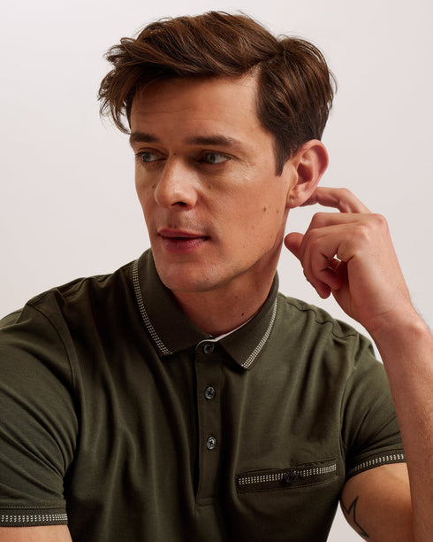 TORTILA-Tops-SS Polo with Birdseye Stripe Collar Detail- Ted Baker Romania