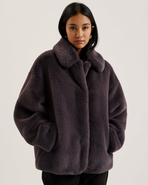 LILIAM-Outerwear-Short Faux Fur Coat with Roun- Ted Baker Romania
