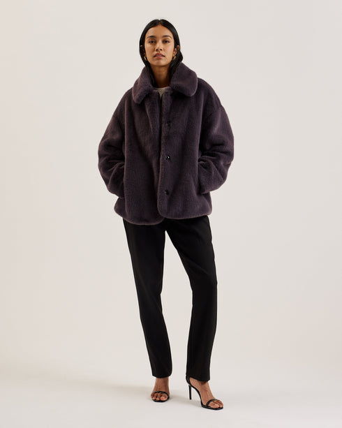 LILIAM-Outerwear-Short Faux Fur Coat with Roun- Ted Baker Romania
