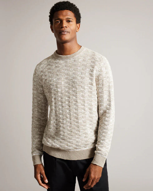 KRISKRO-Knitwear-Ls Regular Textured Crew Neck- Ted Baker Romania