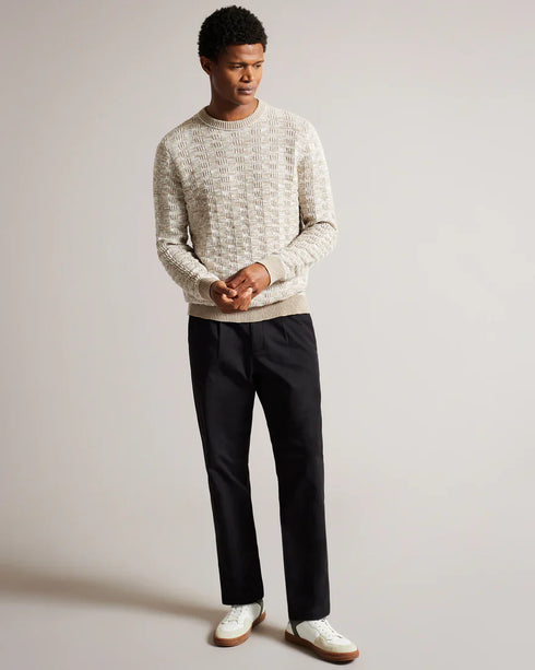 KRISKRO-Knitwear-Ls Regular Textured Crew Neck- Ted Baker Romania
