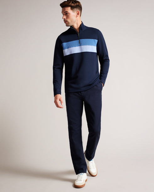VELLER-Tops-From brisk dog walks to pub lunches, VELLER is the perfect layer to bring a touch of laidback sophistication to your look. With a funnel neck and bold striped panel, this soft modal blend jumper is an ideal addition to your weekend wardrobe. Jumper Half zip placket Modal blend Funnel neck Long sleeved Regular fit Stripe design Joseph is 6'1" / 1.85m and wears Navy in a Ted size 3- Ted Baker Romania