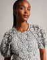 AYYAH-Dresses-Garden party? Meet AYYAH. This timeless midi's short puff sleeves add a playful touch to its silhouette, while the intricate lace detailing exudes sophistication. Midi dress Fit and flare Short puff sleeves Floral lace Ladder lace inserts Crew neck Zip fastening- Ted Baker Romania