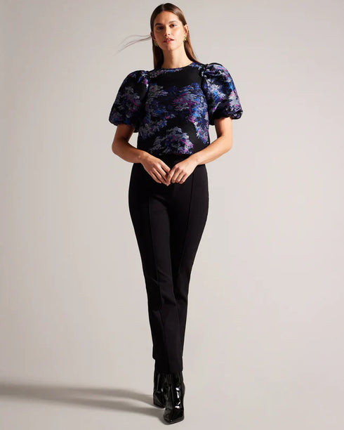 OLLIIEY-Tops-Jacquard Cropped Top With Puff Sleeves- Ted Baker Romania