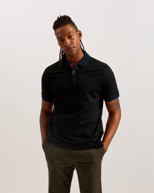 ARNIVAL-Tops-SS Regular Textured Zip Polo- Ted Baker Romania