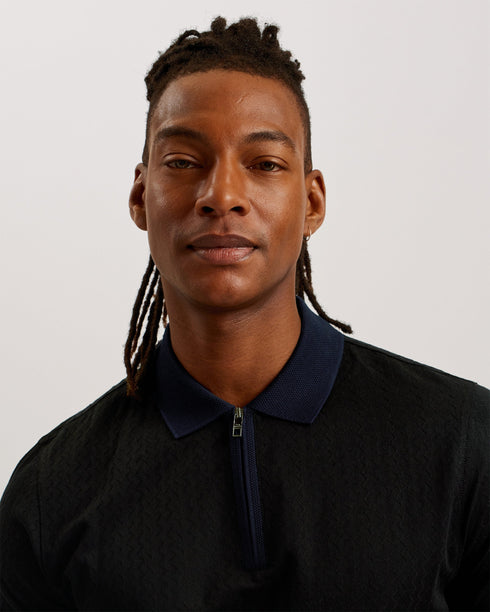 ARNIVAL-Tops-SS Regular Textured Zip Polo- Ted Baker Romania