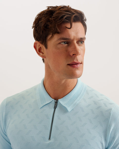 PALTON-Knitwear-Elevate your casual looks with the PALTON polo shirt. The textured knit material and zip placket bring a modern feel, whilst the classic collar and short sleeves keep that smart polo style. Whether paired with denim or tailored trousers, it's sure to make you look sleek. Polo shirt Textured knit Zip placket Classic collar Short sleeves Regular fit Ribbed patterned trims Lewis is 6'2" / 1.88m and wears Black in a Ted size 3- Ted Baker Romania