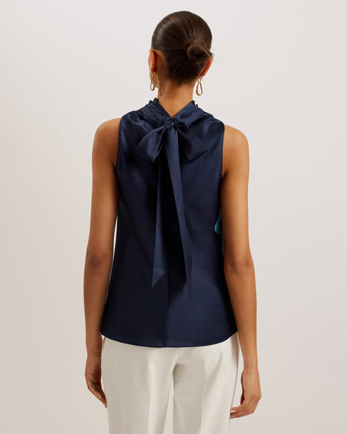 SETSUKO-Tops-It's all in the details: Sleeveless top Floral print detail Hammered satin Draped high neck Oversized tie back fastening Back keyhole Straight silhouette Stephanie is 5'8.5" / 1.74m and wears Navy in a Ted size 1- Ted Baker Romania