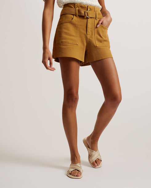 SELDA-Trousers-SELDA will be your summer staple. With its comfortable cotton blend, these casual denim shorts will flatter with their high waist, matching belt, and large pockets. They're the perfect blend of retro and modern. Denim shorts High waisted Belt with D-ring fastening Cotton blend Large front patch pockets Button and zip fly fastening Belt loops Stephanie is 5'8.5" / 1.74m and wears Brown in a Ted size 1- Ted Baker Romania