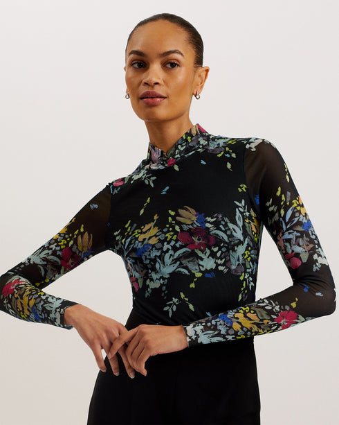 AMANDHA-Tops-Printed Mesh Long Sleeve Top- Ted Baker Romania