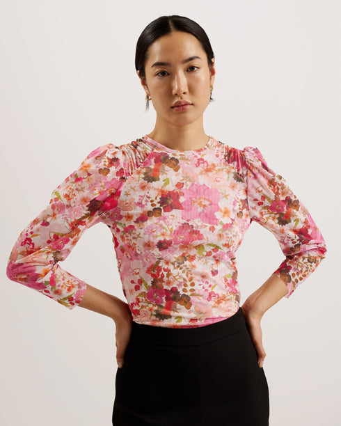 RAELEY-Tops-Gathered Shoulder Mesh Top- Ted Baker Romania