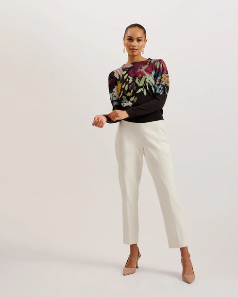 MAGARIT-Knitwear-With its painted floral print, MAGARIT is the piece you need to add a pop of colour to your outfit. This bold sweater features long sleeves with a gathered pleat to add chic detail, complete with a classic crew neck and ribbed trims. It's made from a wool cashmere blend for a luxe feel, pairing beautifully with tailored trousers and skirts. Sweater Painted floral print Long sleeves with gathered pleats Wool cashmere blend Crew neck Ribbed trims Stephanie is 5'8.5" / 1.74m and wears Black in