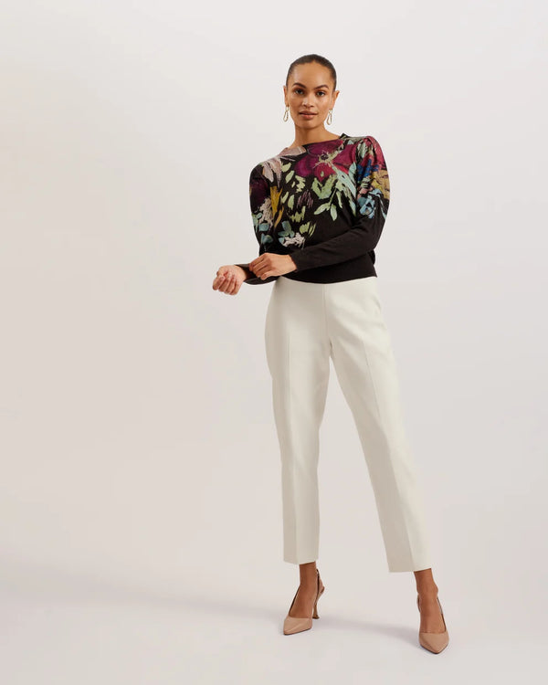 MAGARIT-Knitwear-With its painted floral print, MAGARIT is the piece you need to add a pop of colour to your outfit. This bold sweater features long sleeves with a gathered pleat to add chic detail, complete with a classic crew neck and ribbed trims. It's made from a wool cashmere blend for a luxe feel, pairing beautifully with tailored trousers and skirts. Sweater Painted floral print Long sleeves with gathered pleats Wool cashmere blend Crew neck Ribbed trims Stephanie is 5'8.5" / 1.74m and wears Black in