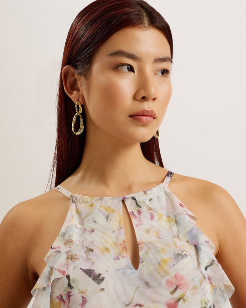 LAURIIN-Dresses-It's all in the details: Midi dress Floral print Ruffle embellishments Halter straps Keyhole neckline detail Self tie fastening A-line skirt- Ted Baker Romania