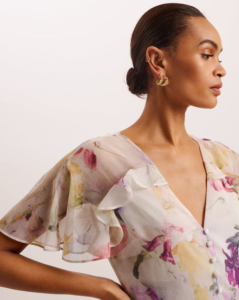 SANGRO-Dresses-Revive your wardrobe with the SANGRO dress. The lilac floral mini dress is perfect for a day out or elegant evening. A-line mini dress Floral print V-neck Buttons Angel Sleeve Peplum waist- Ted Baker Romania