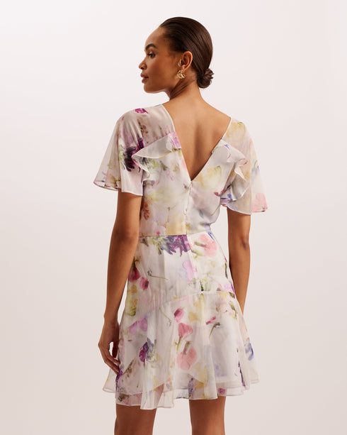 SANGRO-Dresses-Revive your wardrobe with the SANGRO dress. The lilac floral mini dress is perfect for a day out or elegant evening. A-line mini dress Floral print V-neck Buttons Angel Sleeve Peplum waist- Ted Baker Romania