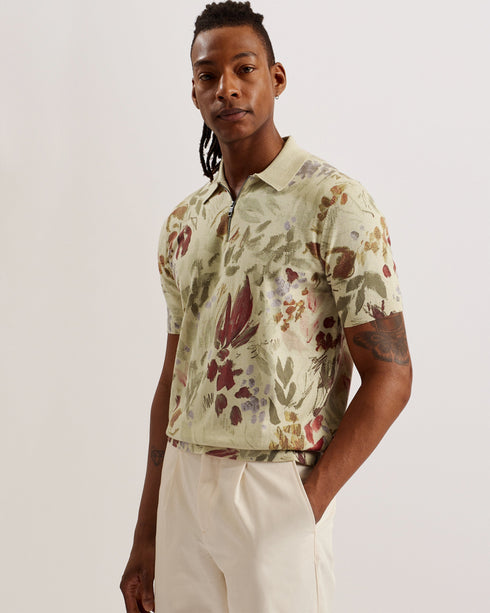 ELSDE-Knitwear-It's all in the details: Polo shirt All-over meadow print Cotton silk blend Tonal colour collar Zip placket Ribbed trims Regular fit Ty is 6'1" / 1.86m and wears a Ted size 3- Ted Baker Romania
