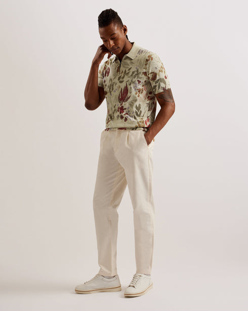 ELSDE-Knitwear-It's all in the details: Polo shirt All-over meadow print Cotton silk blend Tonal colour collar Zip placket Ribbed trims Regular fit Ty is 6'1" / 1.86m and wears a Ted size 3- Ted Baker Romania
