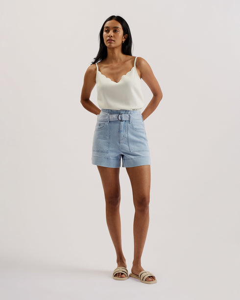 ANCHI-Denim-High Waisted Denim Shorts with Belt- Ted Baker Romania
