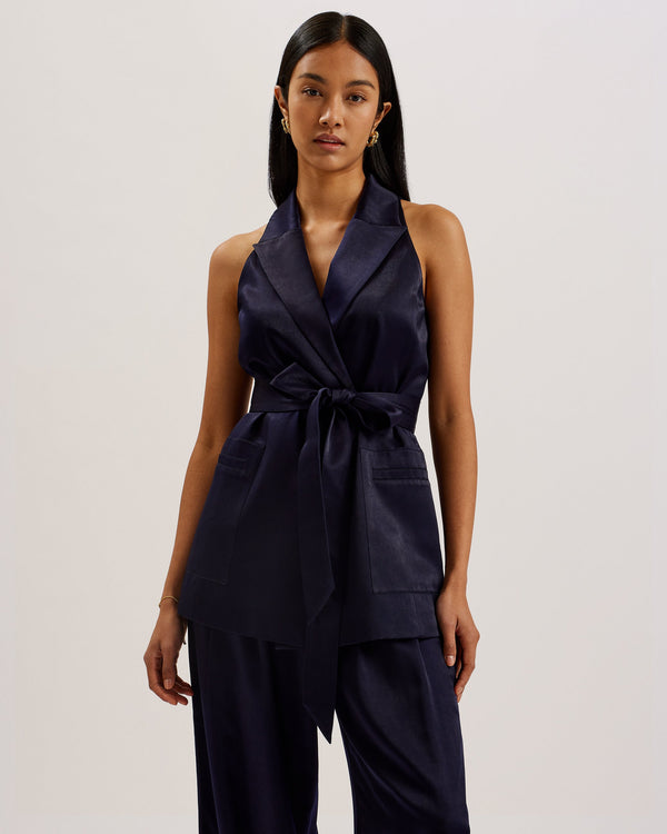 TEERU-Tailoring-Tailored Satin Longline Waistcoat with Belt- Ted Baker Romania