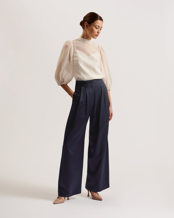 TEERUT-Tailoring-Satin Tailored Wide Flood Length Trousers- Ted Baker Romania