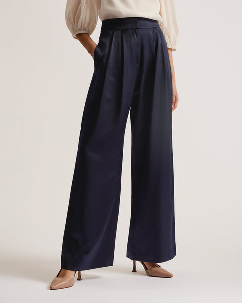 TEERUT-Tailoring-Satin Tailored Wide Flood Length Trousers- Ted Baker Romania