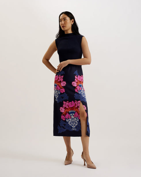 VALAIS-Dresses-Knitted Bodice Woven Skirt Printed Dress- Ted Baker Romania