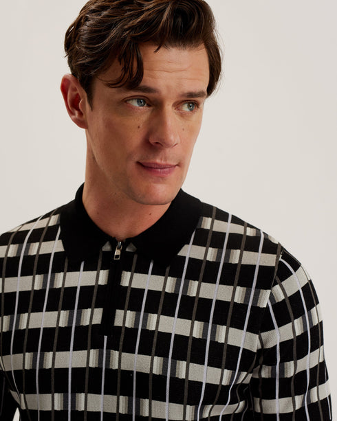 AIRON-Knitwear-SS Regular Zip Neck Jacquard Polo- Ted Baker Romania