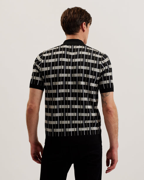 AIRON-Knitwear-SS Regular Zip Neck Jacquard Polo- Ted Baker Romania