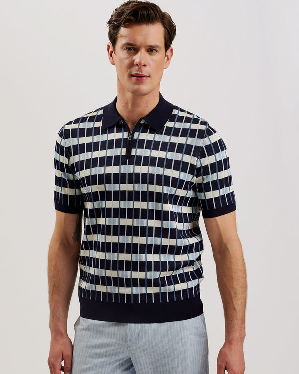 AIRON-Knitwear-SS Regular Zip Neck Jacquard Polo- Ted Baker Romania