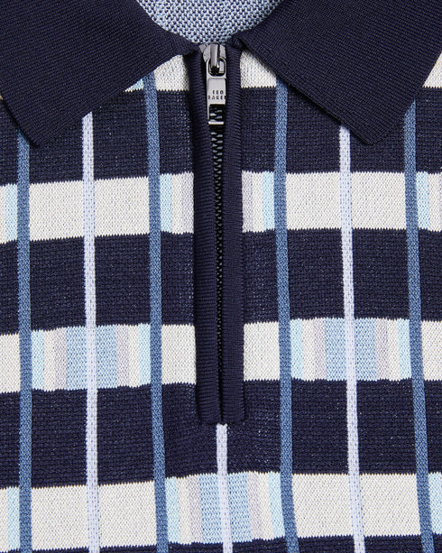 AIRON-Knitwear-SS Regular Zip Neck Jacquard Polo- Ted Baker Romania