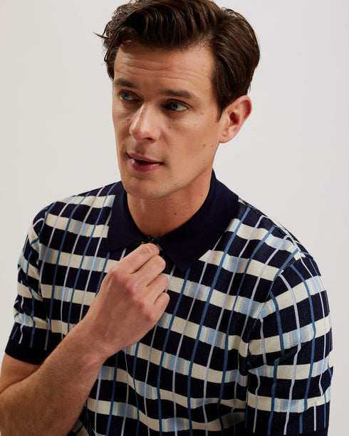 AIRON-Knitwear-SS Regular Zip Neck Jacquard Polo- Ted Baker Romania
