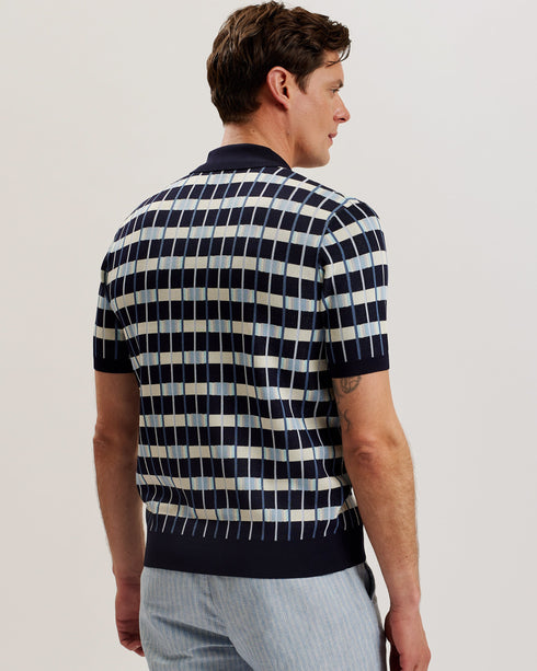 AIRON-Knitwear-SS Regular Zip Neck Jacquard Polo- Ted Baker Romania