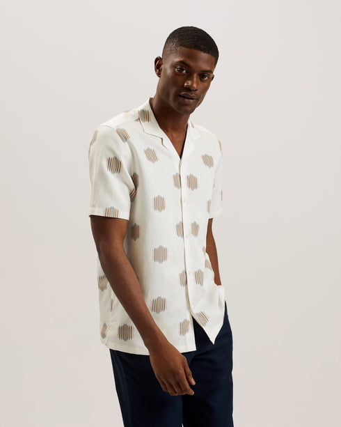 DIMITRE-Shirts-SS Relaxed Linen Blend Ikat Shirt- Ted Baker Romania