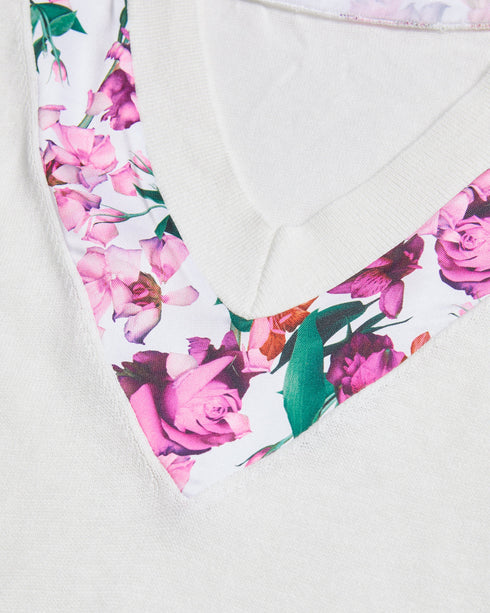 PHYLLIS-Knitwear-Short sleeve Woven Trim Knit Top- Ted Baker Romania