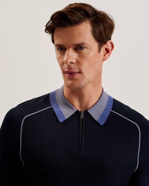 PAXTO-Knitwear-SS Regular Textured Zip Polo- Ted Baker Romania