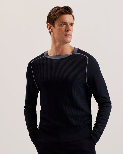 TOREZ-Knitwear-LS Regular Textured Crew Neck- Ted Baker Romania