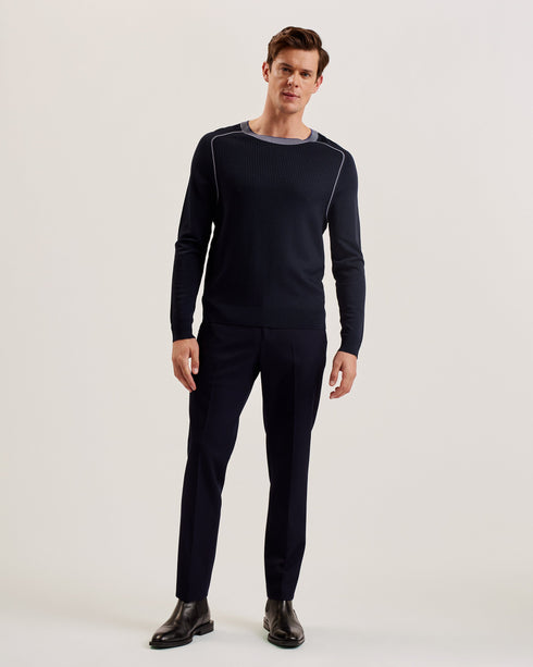 TOREZ-Knitwear-LS Regular Textured Crew Neck- Ted Baker Romania