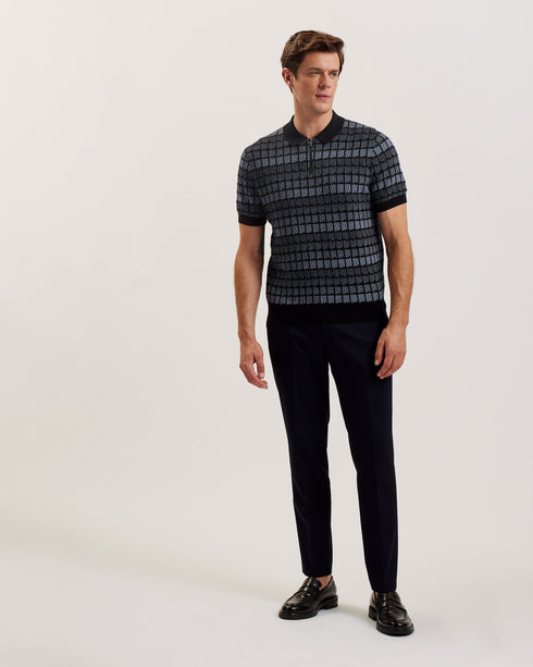 LEVERS-Knitwear-SS Regular Jacquard Zip Polo- Ted Baker Romania