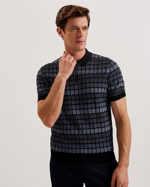 LEVERS-Knitwear-SS Regular Jacquard Zip Polo- Ted Baker Romania