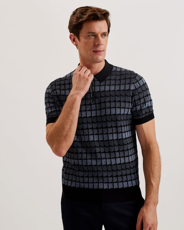 LEVERS-Knitwear-SS Regular Jacquard Zip Polo- Ted Baker Romania