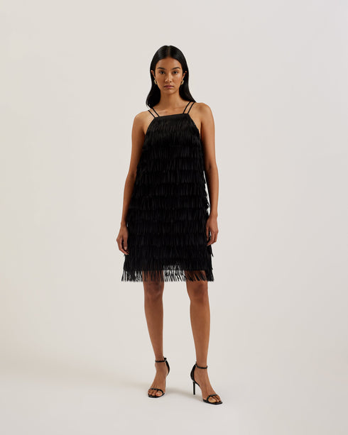 BARTIN-Dresses-Fringe Halter Neck Mini Dress- Ted Baker Romania
