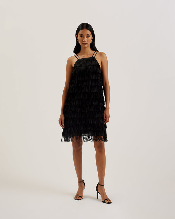 BARTIN-Dresses-Fringe Halter Neck Mini Dress- Ted Baker Romania