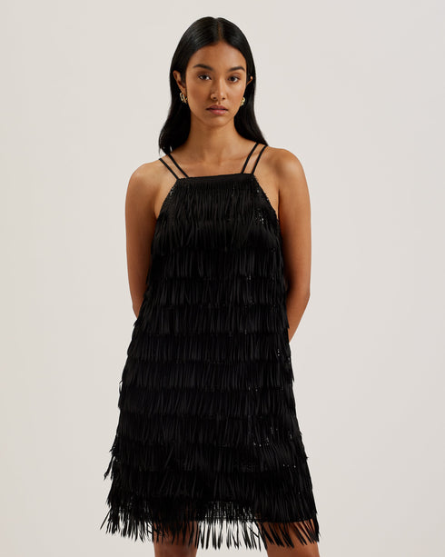 BARTIN-Dresses-Fringe Halter Neck Mini Dress- Ted Baker Romania