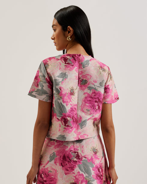 BOANI-Tops-Jacquard Short Sleeve Cropped- Ted Baker Romania