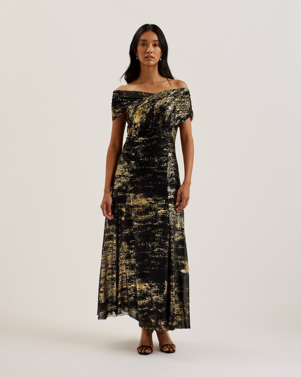 SERINHA-Dresses-Bardot Foil Printed Midi Dre- Ted Baker Romania