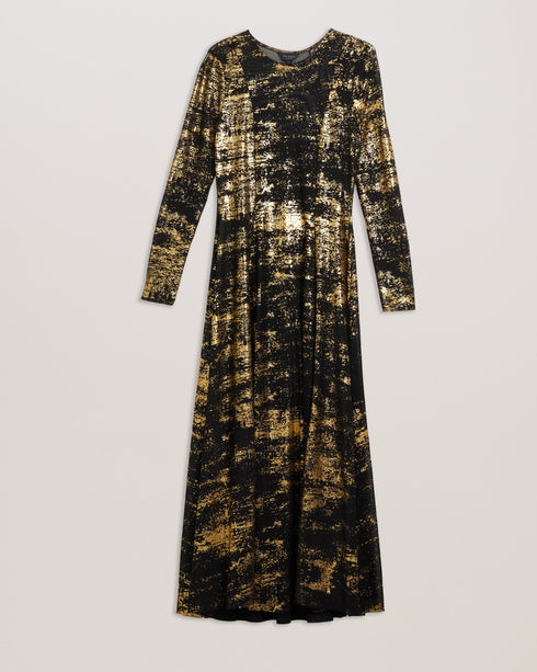 JUNHAA-Dresses-Foil Printed Long Sleeve Midi- Ted Baker Romania