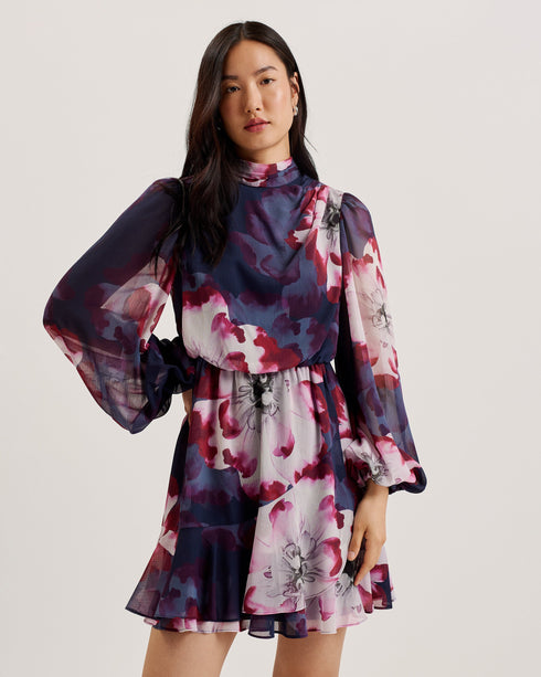 ARACELY-Dresses-Printed Long Sleeve Neck Tie- Ted Baker Romania