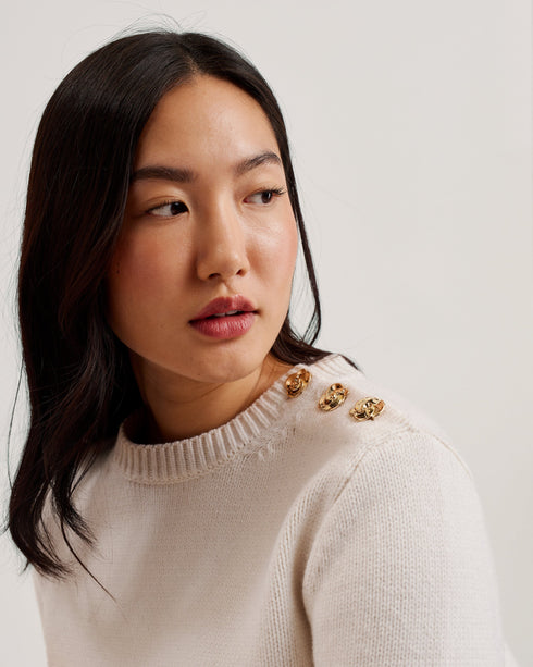 JANHA-Knitwear-Rose Button Crew Neck Long Sle- Ted Baker Romania