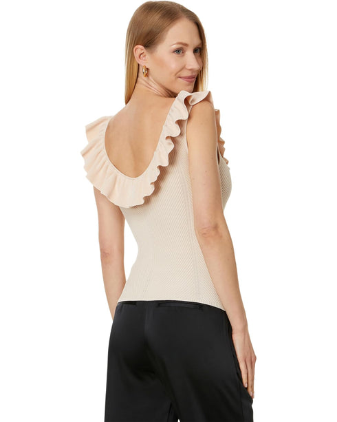 SAMAHA-Knitwear-Rib Detail V Neck Knit Top- Ted Baker Romania